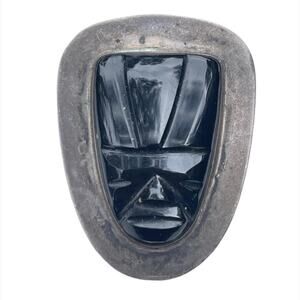 Vintage Sterling Silver Mask Brooch - Handmade in Taxco Mexico - 26 grams